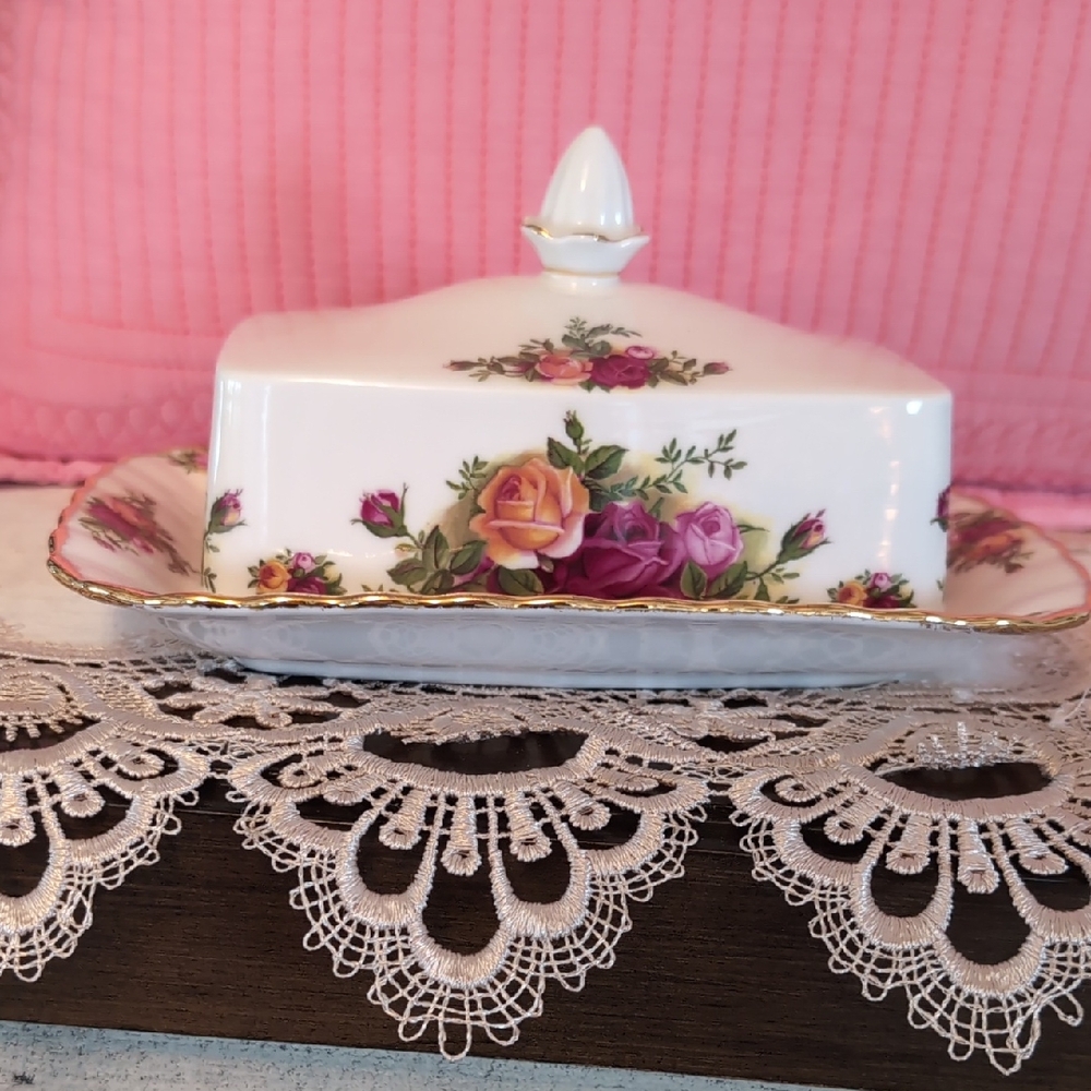 Royal Albert Pink Porcelain Dish with Rose Decal and Gold Accent